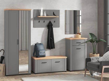 Havertz Grey and Artisan Oak Slim Mirrored Wardrobe: Space-Saving Bedroom Storage Solution - UK Luxury Furniture